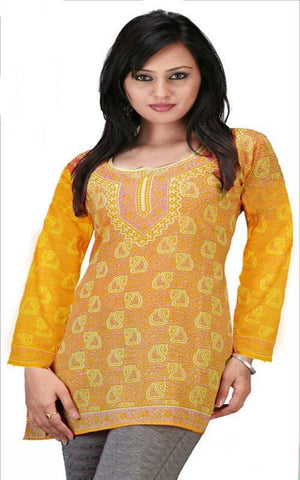 Yellow Printed Kurti