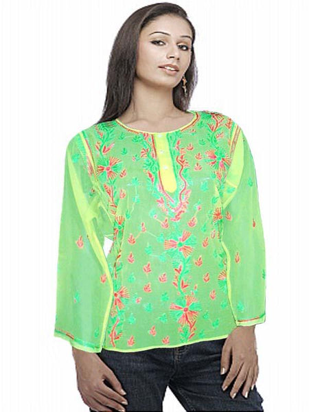 Green Embroidered Georgette Top