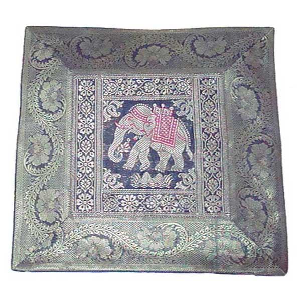 Grey & Blue Banarasi Silk Cushion Cover