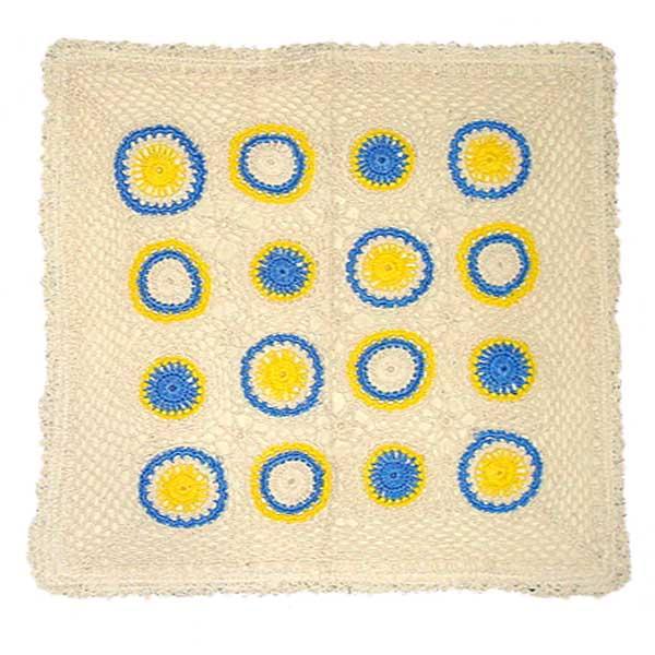 Off white & Blue Crochet Embroidered Cushion Cover