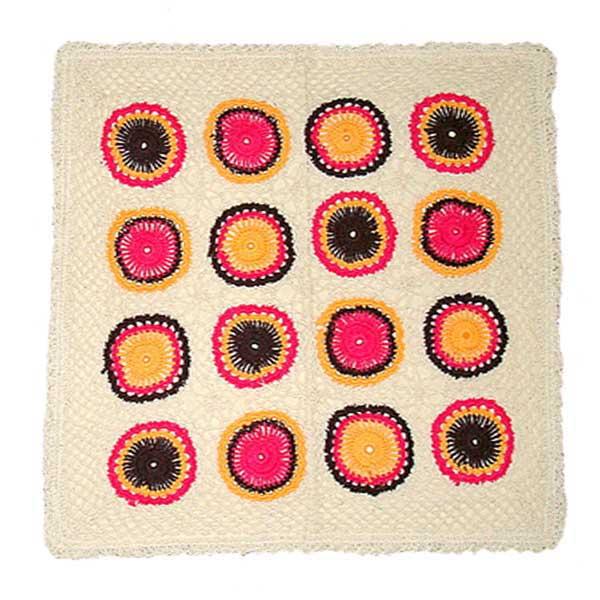 Off white & Pink Crochet Embroidered Cushion Cover