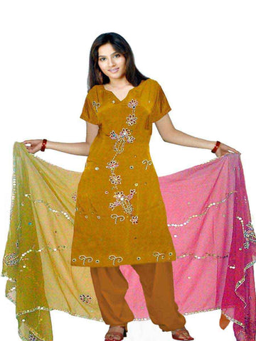 Brown Pure Silk Sharara Dress