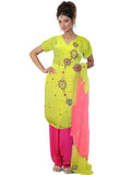 Green & Pink Pure Silk Sharara Dress
