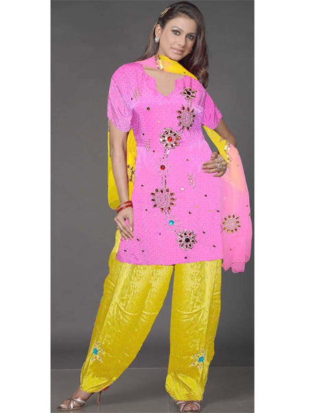 Pink & Yellow Pure Silk Sharara Dress