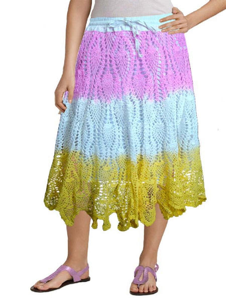 Tie and Dye Pink Crochet Embroidered Skirt