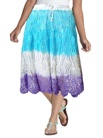 Tie and Dye Sky Blue Crochet Embroidered Skirt