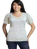 Traditional Off White Crochet Embroidered Top