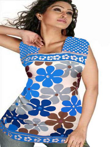 Printed Blue Polyester Kurti