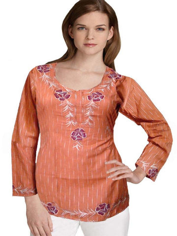 Designer Orange Embllished Kurti