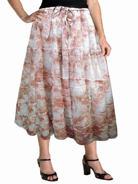 Cotton Cambric White and Brown Tie Dye Skirt