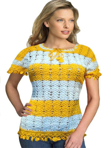 Yellow White Crochet top