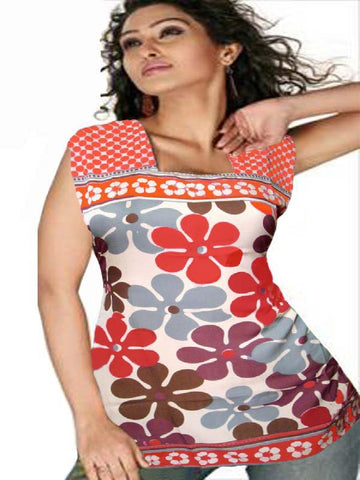 Red Printed Polyester Kurti