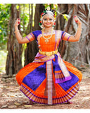 Gorgeous Saffron and Purple Color Classical Dance Kuchipudi Sunpleat Costume