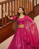 Beautiful Pink Color Art Silk Lehenga Choli and Organza Dupatta with Thread Sequins Embroidery Work for Special Occasion