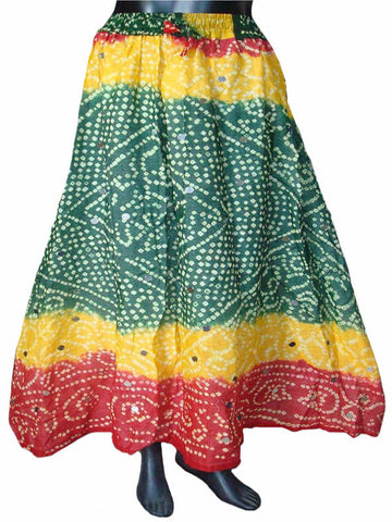 Yellow & Green Bandhej Skirt