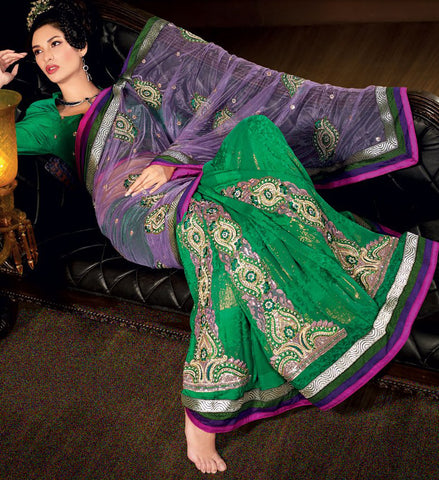 Green purple Designer Saree