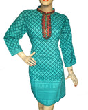 Turquoise Embroidered Green Placket kurti