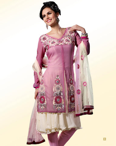Pink Double layer Churidar  Suit