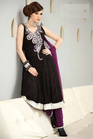 Stone Work Black Frock Suit