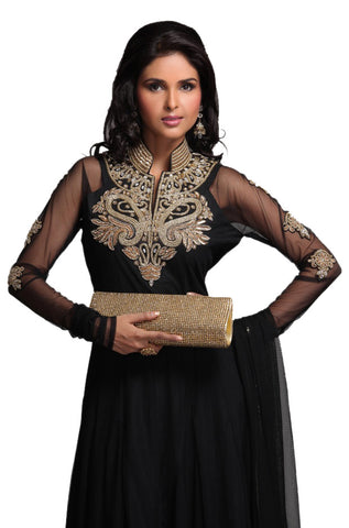 Black Chiffon Beaded Frock Suit