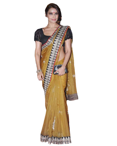 Bipasha Basu Mustard Chanderi Silk Bollywood Saree