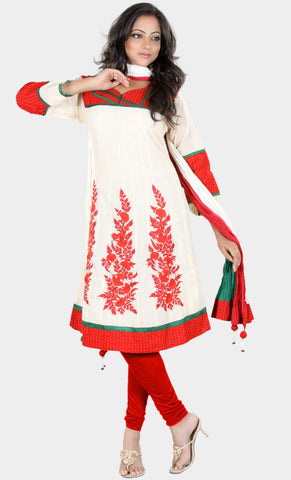 Red Boota Suit With Tie Dye Dupatta