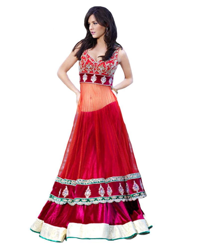 Red Velvet And Net Lacha – Sulbha Fashions