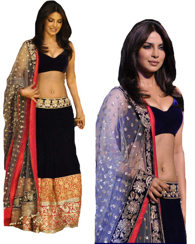 Priyanka Chopra Blue Velvet Lehnga