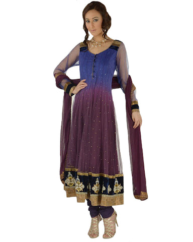 Dusky Purple Blue Ombre Dyed Anarkali Suit