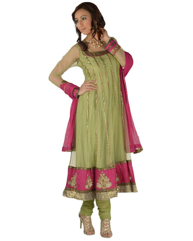 Elegant Pistachio Green Net Suit