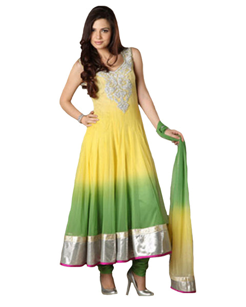 Stunning Yellow Green Ombre Dyed Anarkali Suit