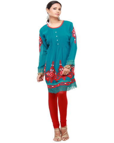 Blue Georgette Embroidered Kurti
