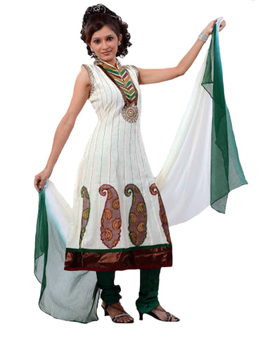 White Paisley Applique Work Anarkali