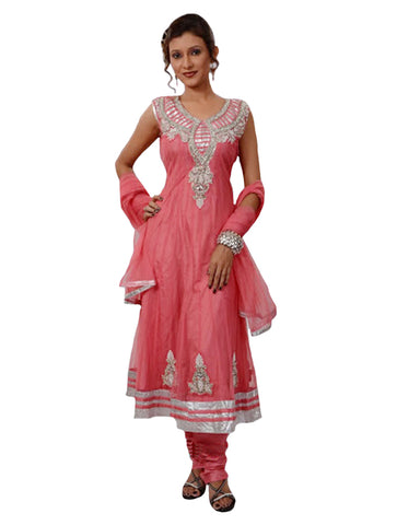 Ravishing Peach Net Anarkali Suit
