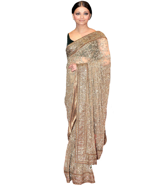 Melodic Beige Brown Embroidered Saree