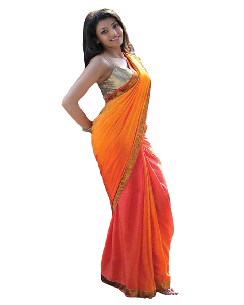 Kajal Agarwal Pink Orange Shaded Jacquard Saree