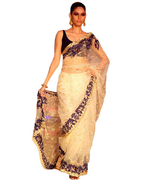 Manish Malhotra White Tasar Net Saree