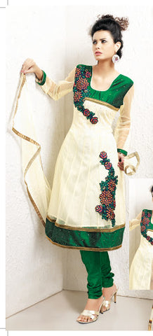 Unique Bottle Green & Buttercream Salwar Kameez