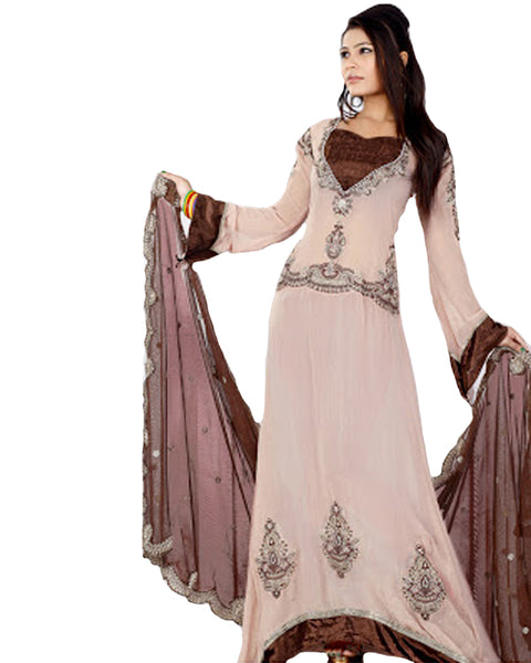 Pink And Brown Long Anarkali Suit