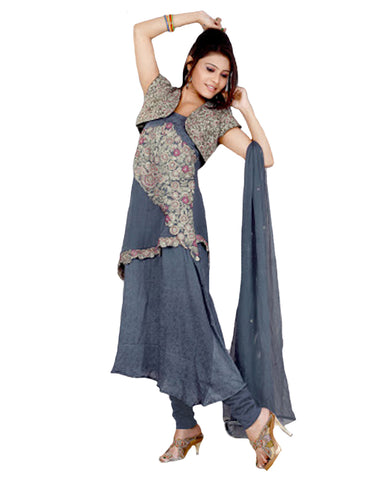 Steel Grey Asymetric Layered Salwar Kameez