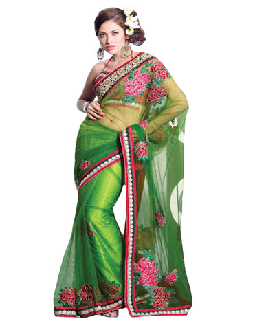 Splendorous Aloe Vera Green Embroidered Saree