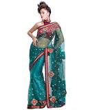 Tranquil Teal Blue Embroidered Saree