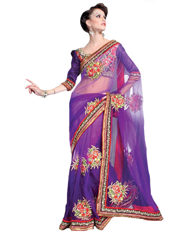 Tranquil Bluish Purple Embroidered Saree