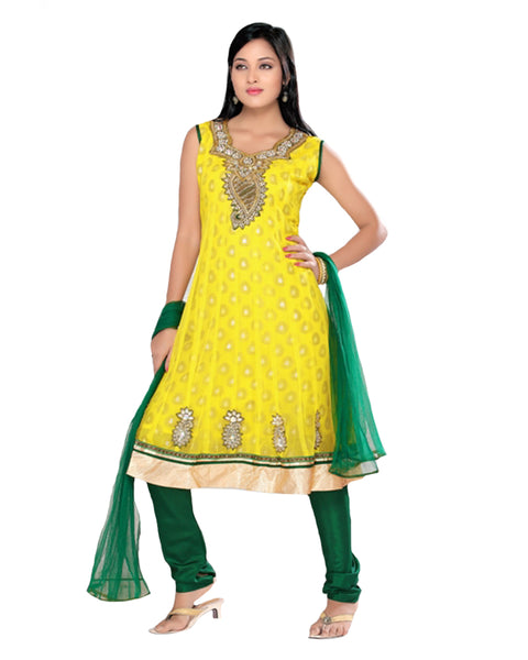 Yellow Green Embroidered Anarkali Suit