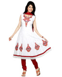 White And Red Floral Embroidered Anarkali Suit