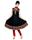 Black Multi Color Floral Embroidered Frock Suit