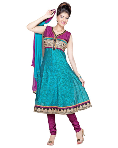 Self Design Teal Blue Fuchsia Suit