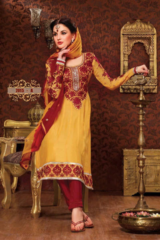 Yellow Brown Mix Churidar Suit