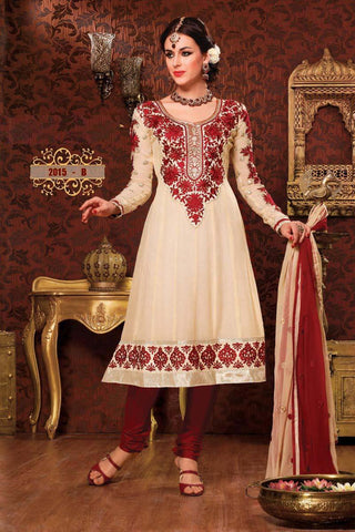 Off white and Deep Red Designer Suit