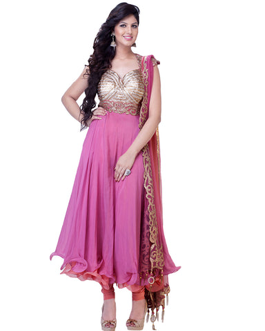 Pink Frock Churidar Suit
